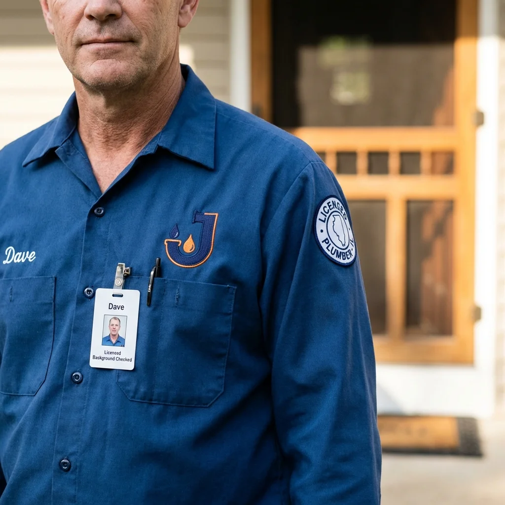 Licensed plumber showing ID badge in Farmington, NM
